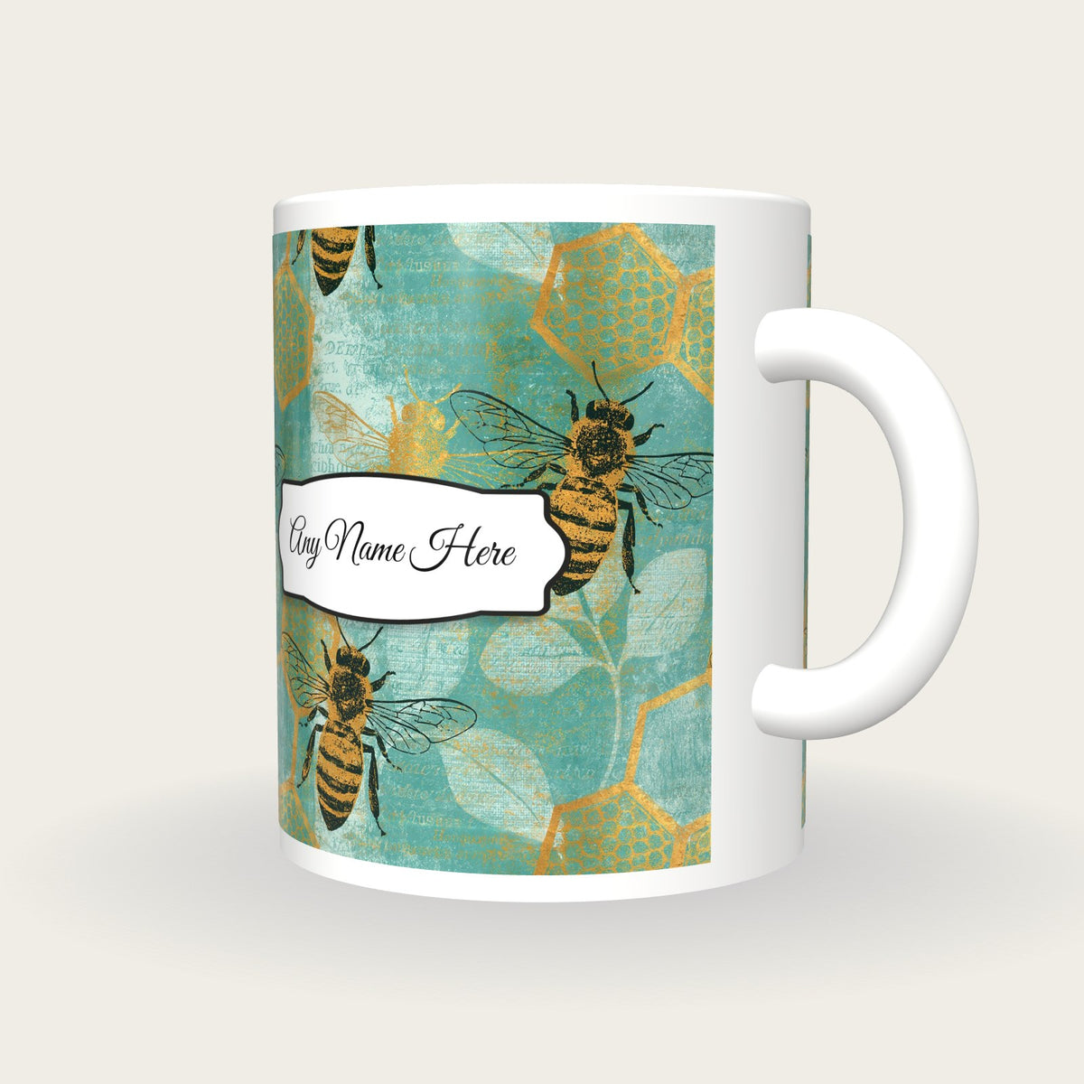 Lithograph Honey Bees Name Mug 3, three-quarter view