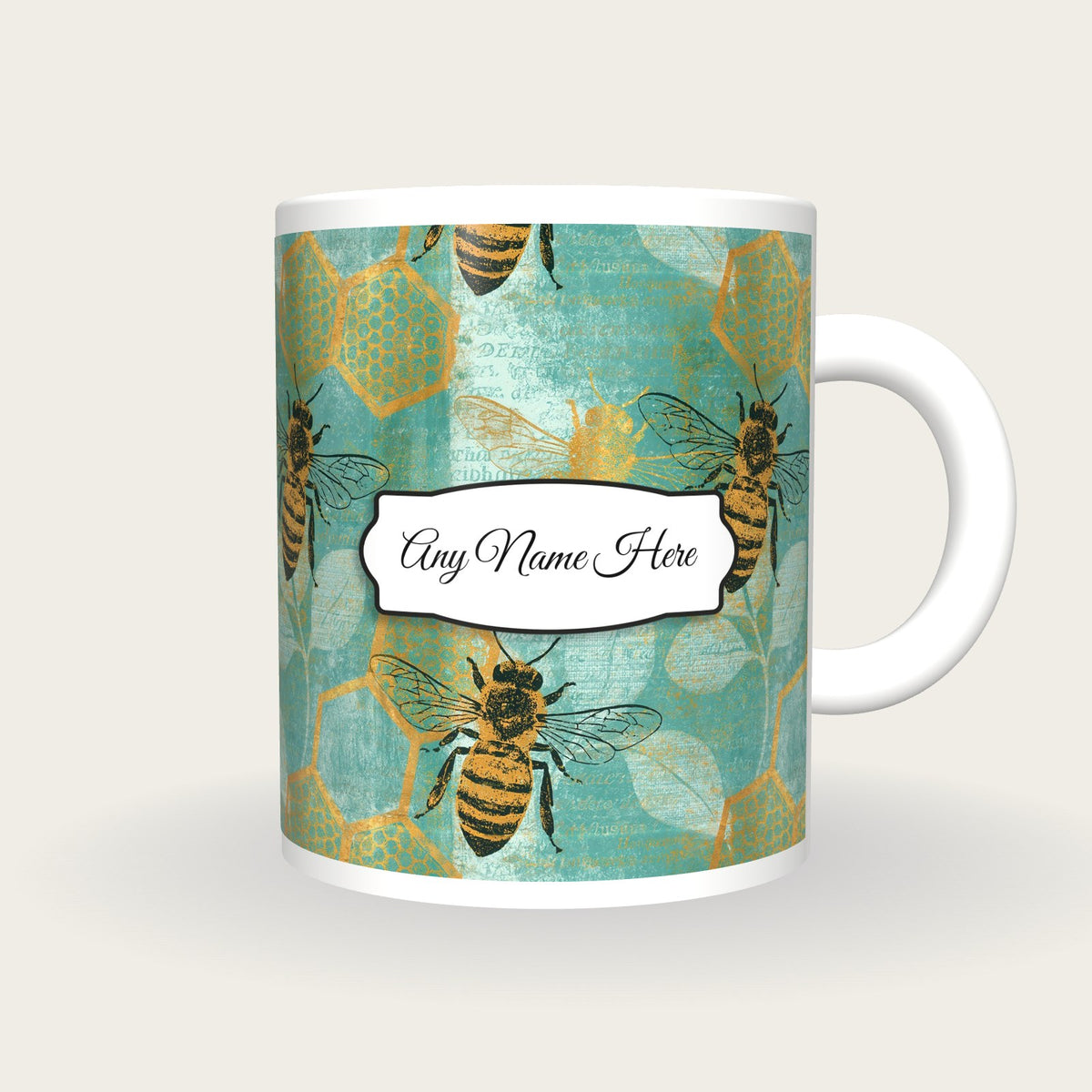Lithograph Honey Bees Name Mug 3, front with the name label