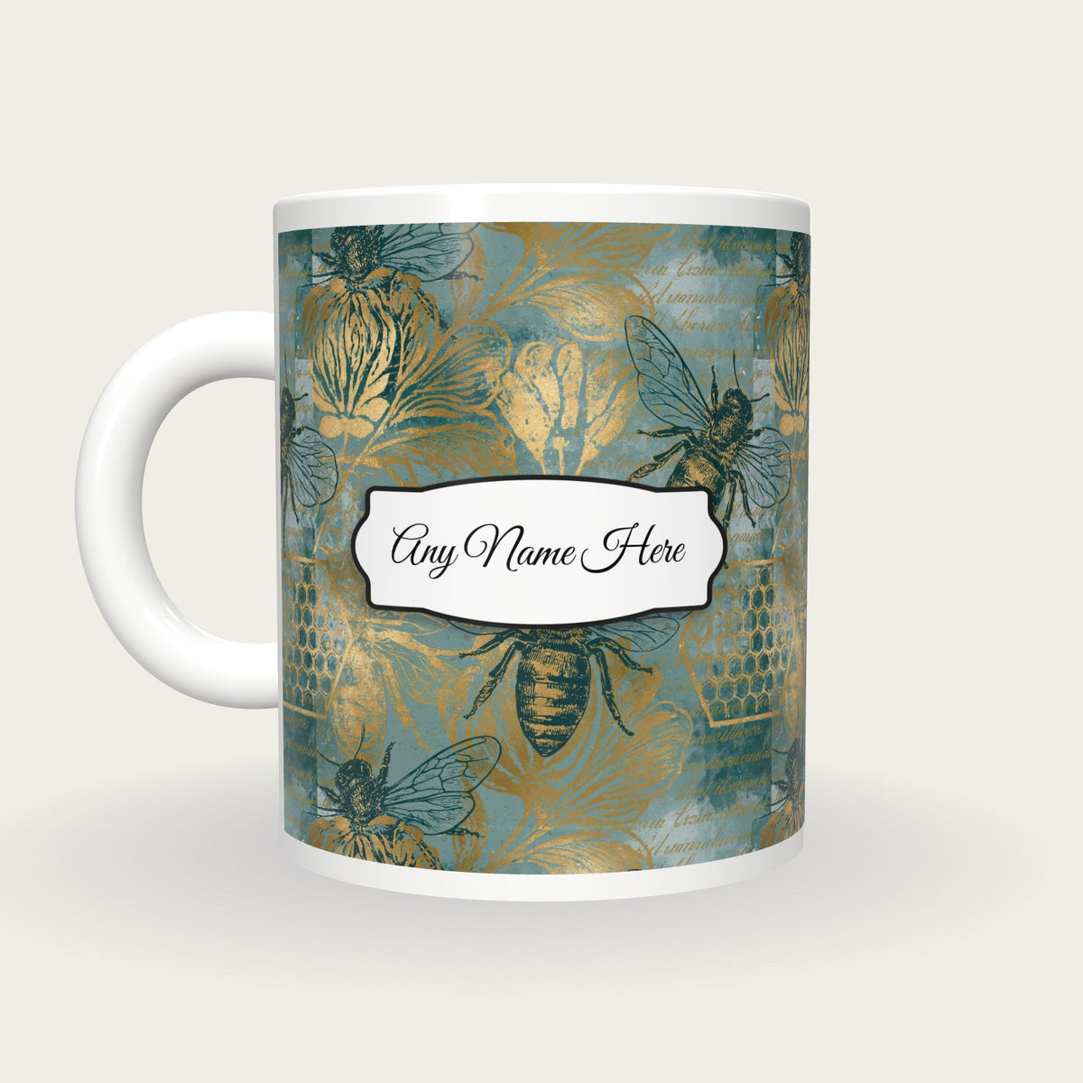Lithograph Honey Bees Name Mug 4, back with the second name label