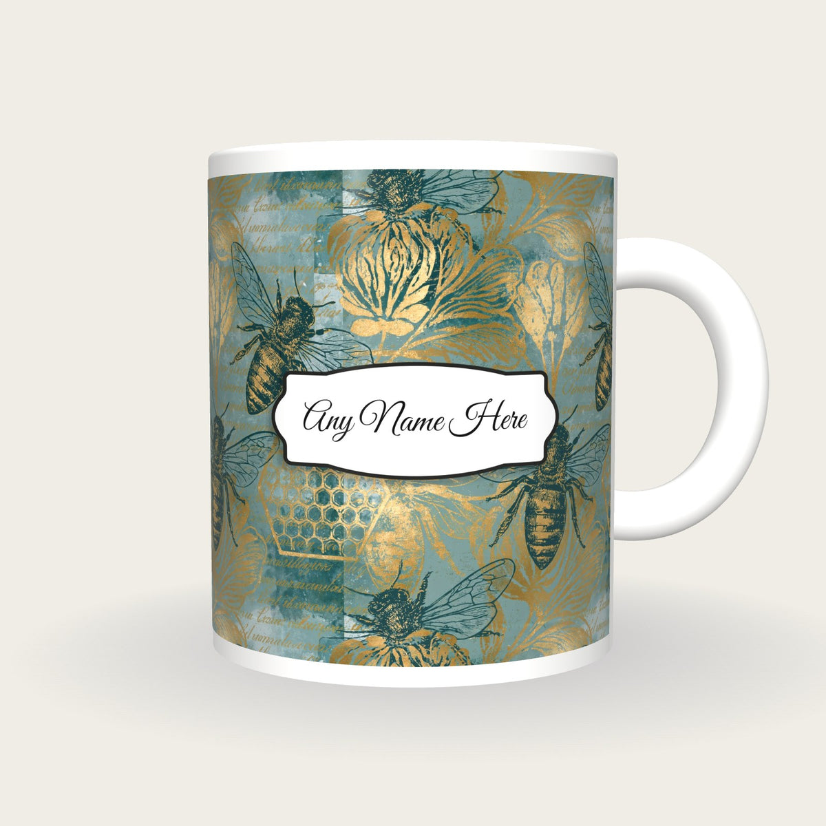 Lithograph Honey Bees Name Mug 4, front with the name label