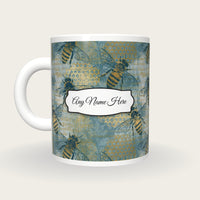 Lithograph Honey Bees Name Mug, back with the second name label