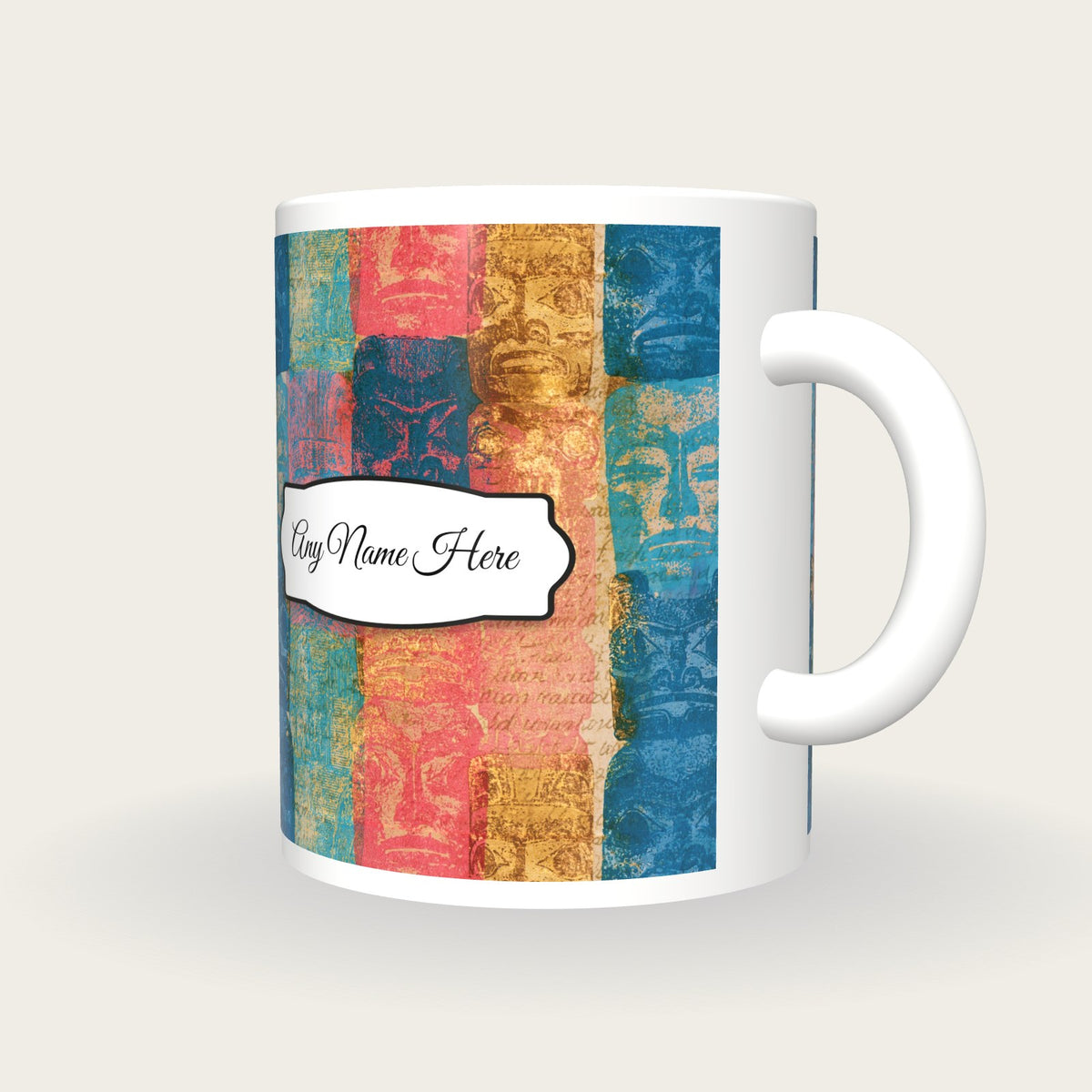Antique Botanical Totem Poles Name Mug, three-quarter view