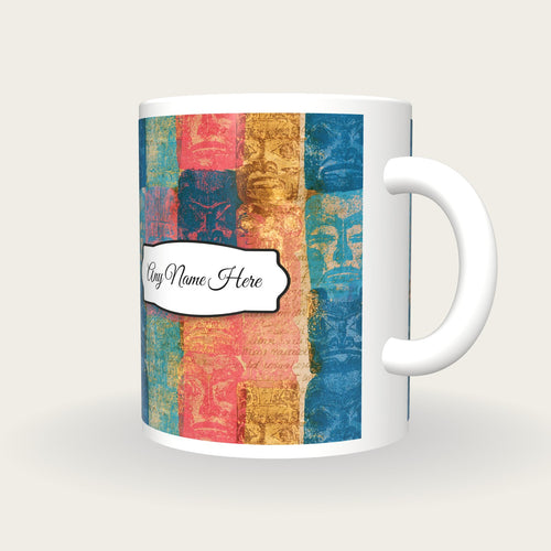 Antique Botanical Totem Poles Name Mug, three-quarter view