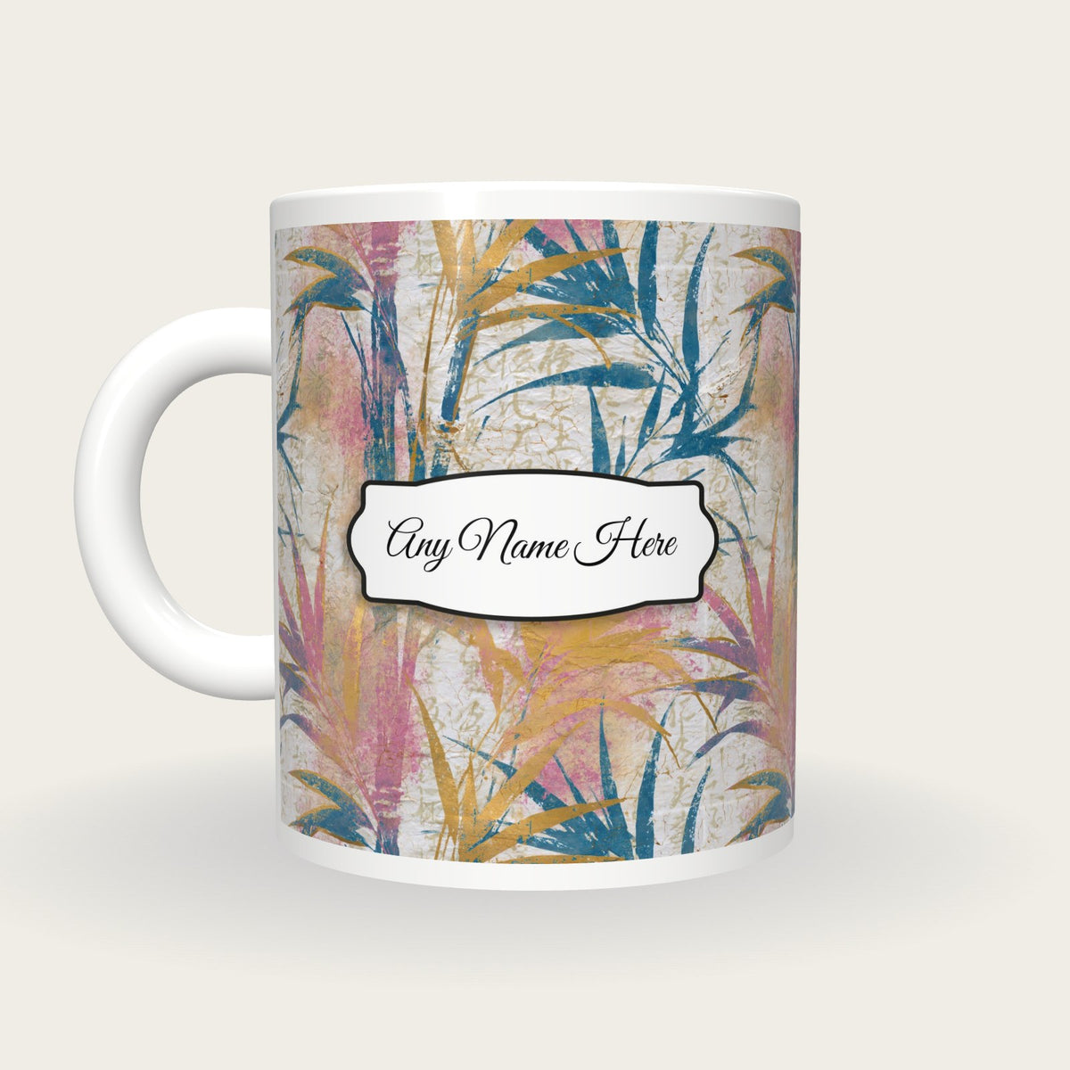 Batik Reeds Name Mug 2, back with the second name label