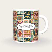 Folk Art Mayan Glyphs Name Mug, front with the name label