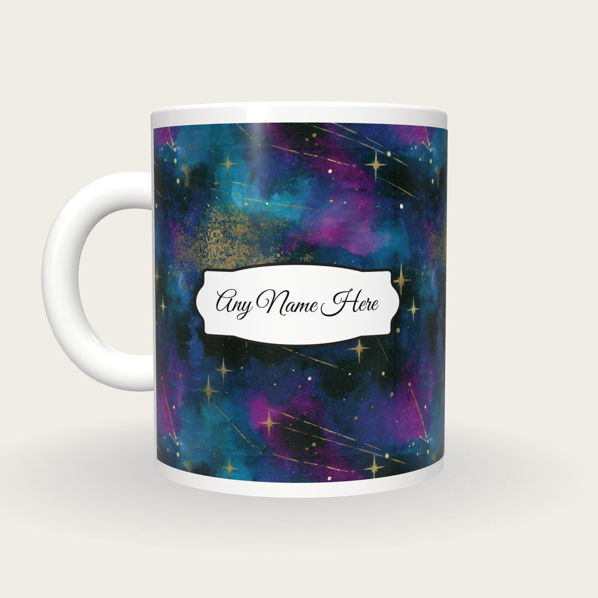 Ink Wash Orion Name Mug, back with the second name label