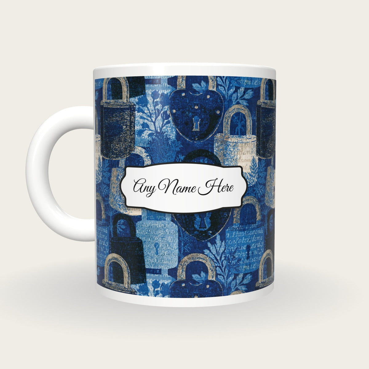 Etching Padlocks Name Mug, back with the second name label