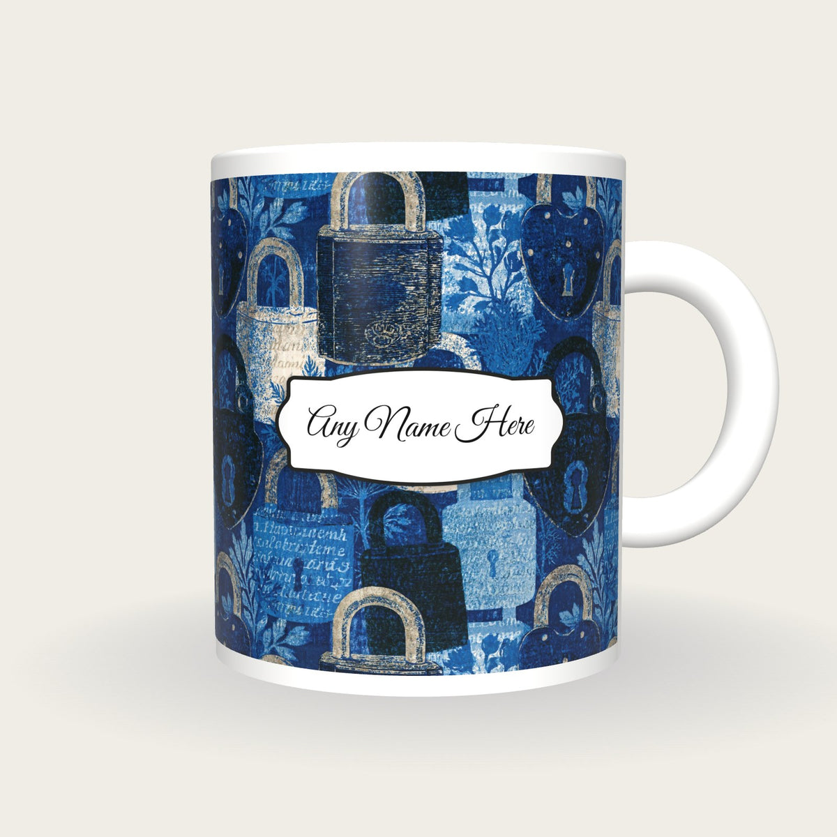 Etching Padlocks Name Mug, front with the name label