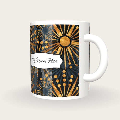 Batik Backgammon Points Name Mug, three-quarter view