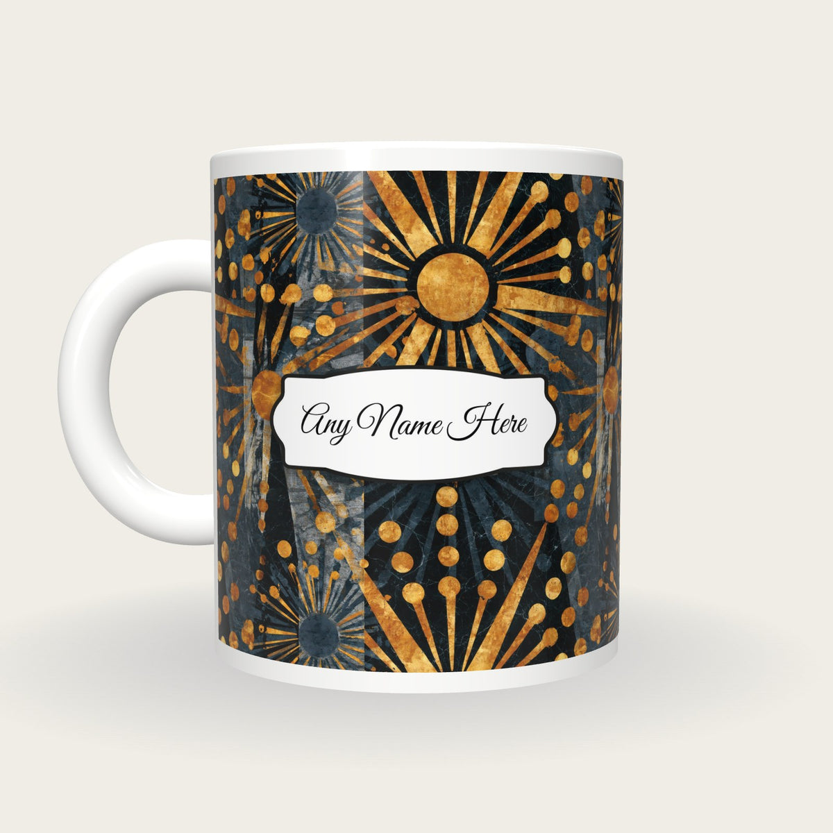 Batik Backgammon Points Name Mug, back with the second name label