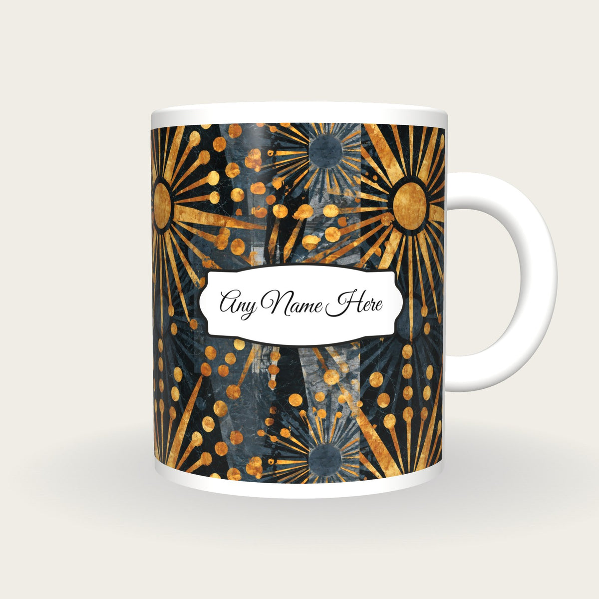 Batik Backgammon Points Name Mug, front with the name label