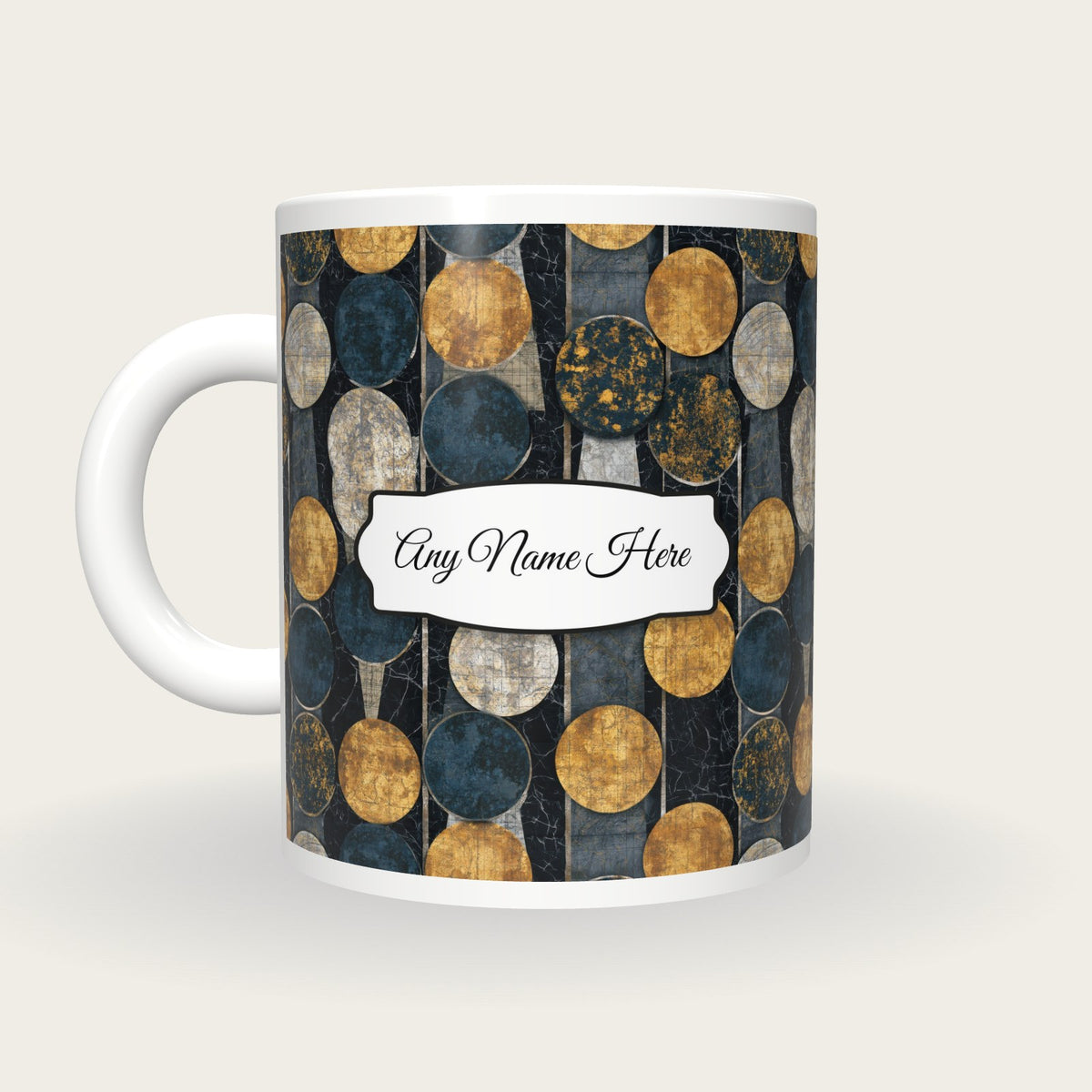 Batik Backgammon Points Name Mug 2, back with the second name label