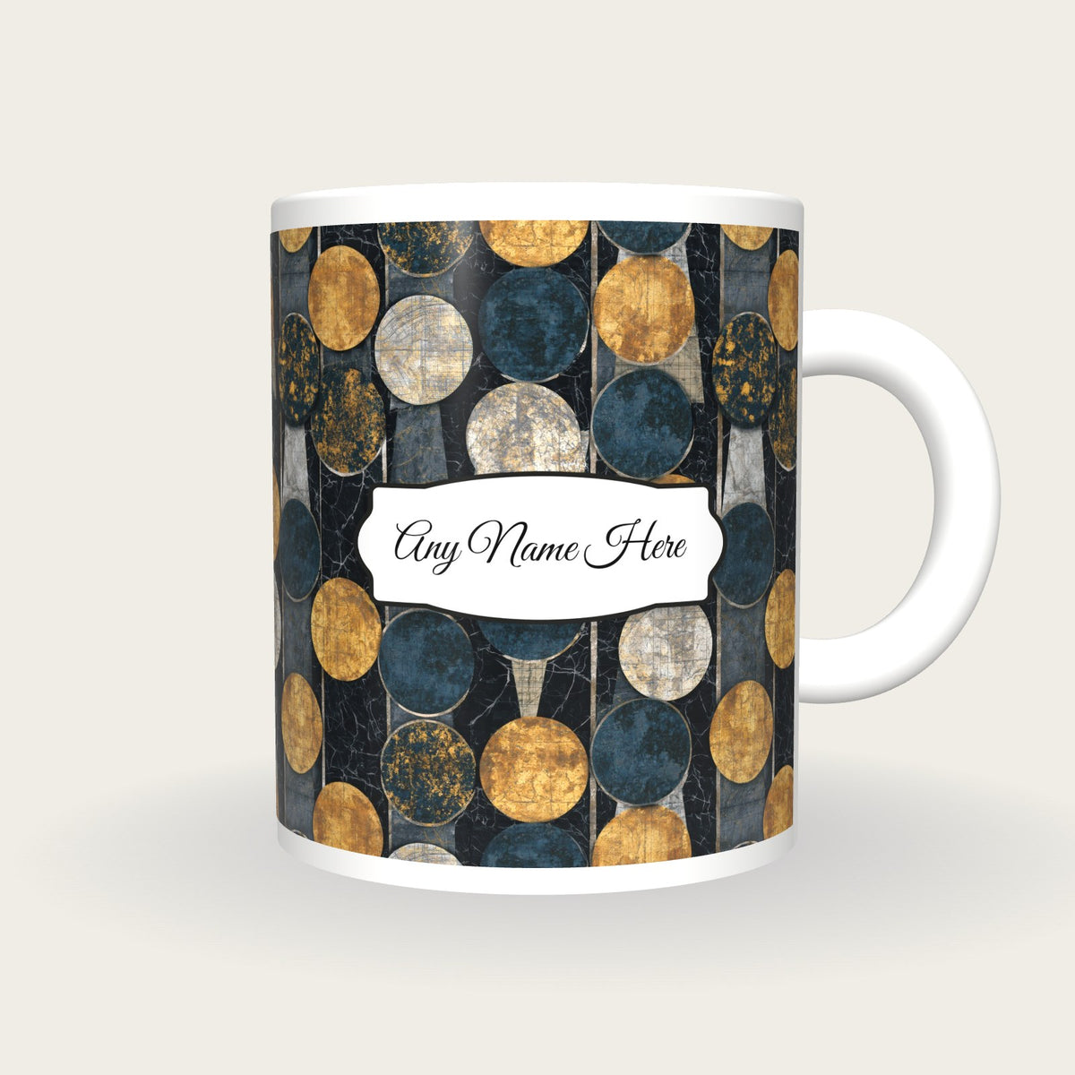 Batik Backgammon Points Name Mug 2, front with the name label
