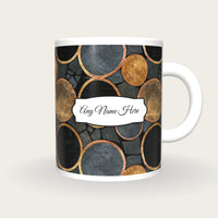 Mosaic Embroidery Hoops Name Mug, front with the name label