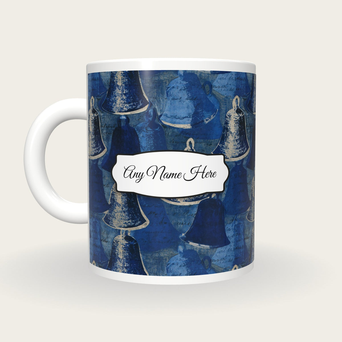 Mezzotint Silver Bells Name Mug, back with the second name label