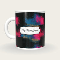 Drypoint Pink Abstract Name Mug, back with the second name label