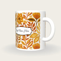 Indian Block Print Caramel Abstract Name Mug 2, three-quarter view