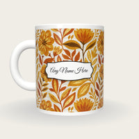 Indian Block Print Caramel Abstract Name Mug 2, back with the second name label