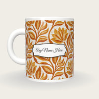 Indian Block Print Caramel Abstract Name Mug 3, back with the second name label