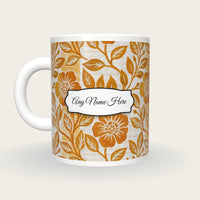 Indian Block Print Caramel Abstract Name Mug, back with the second name label