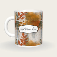 Monoprint Copper Abstract Name Mug, back with the second name label