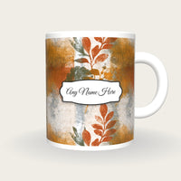 Monoprint Copper Abstract Name Mug, front with the name label