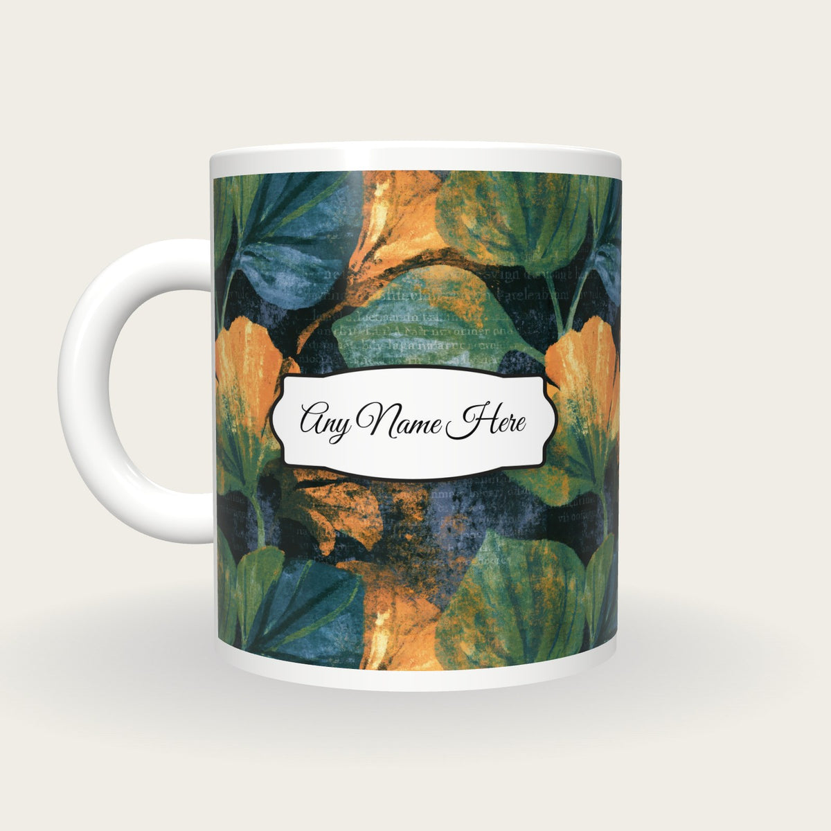 Sumi-e Forest Abstract Name Mug, back with the second name label