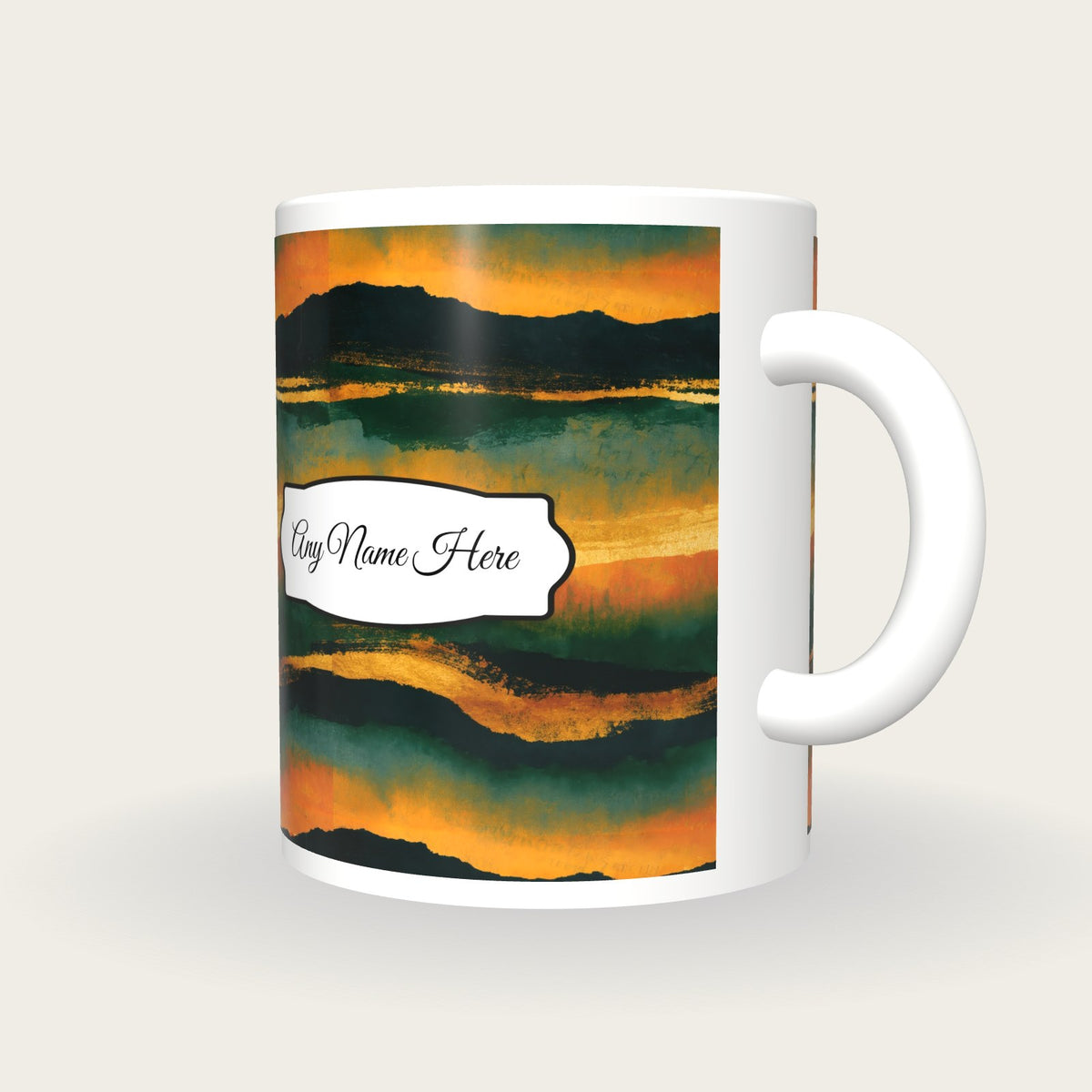 Sumi-e Forest Abstract Name Mug 2, three-quarter view