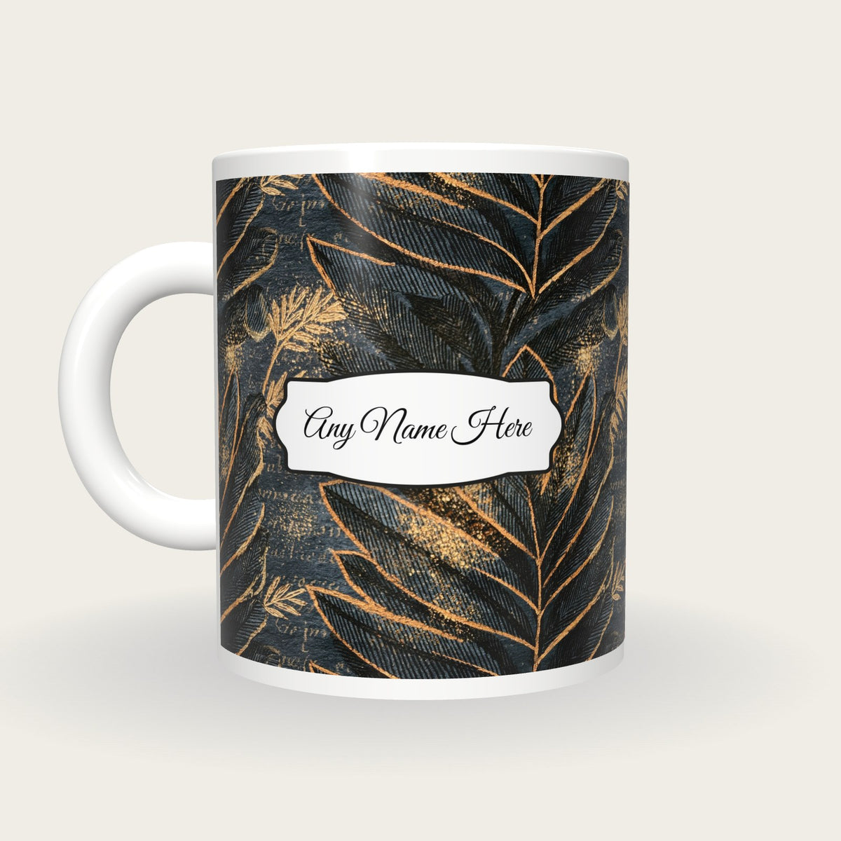 Cross Hatch Italian Wisps Name Mug 2, back with the second name label
