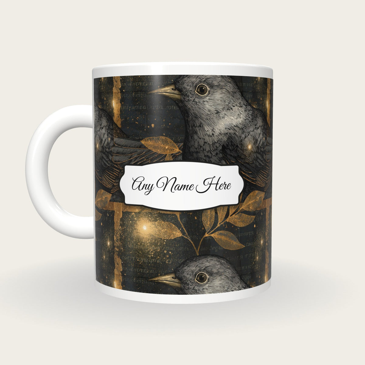 Cross Hatch Italian Wisps Name Mug 3, back with the second name label