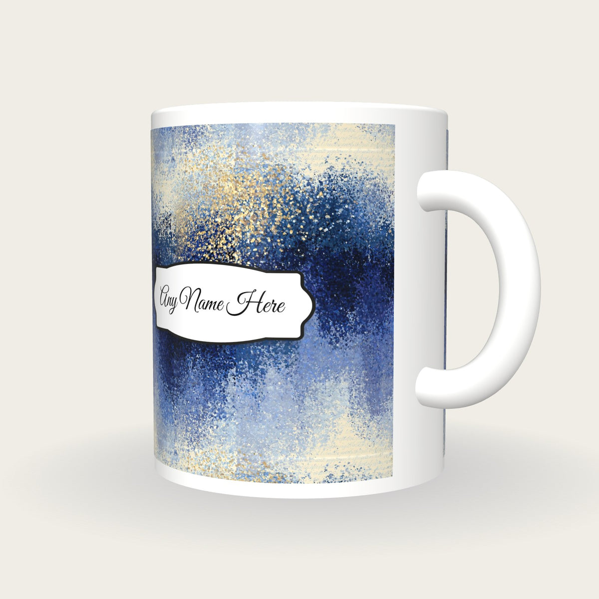 Pointillism Sky Abstract Name Mug, three-quarter view
