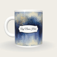 Pointillism Sky Abstract Name Mug, back with the second name label