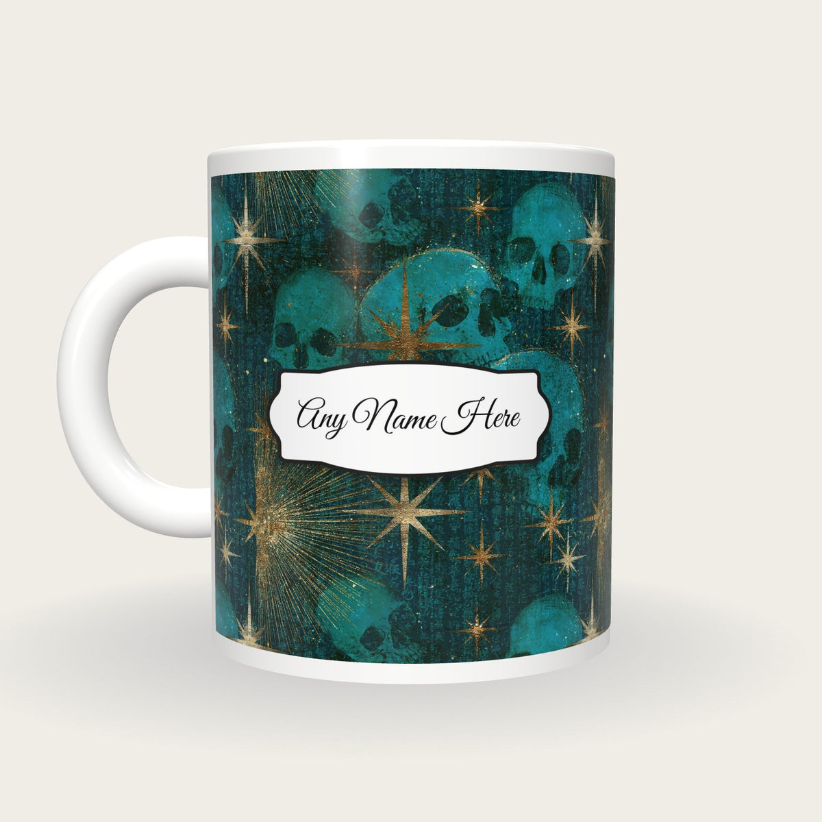 X-ray Skulls Starfield Name Mug, back with the second name label