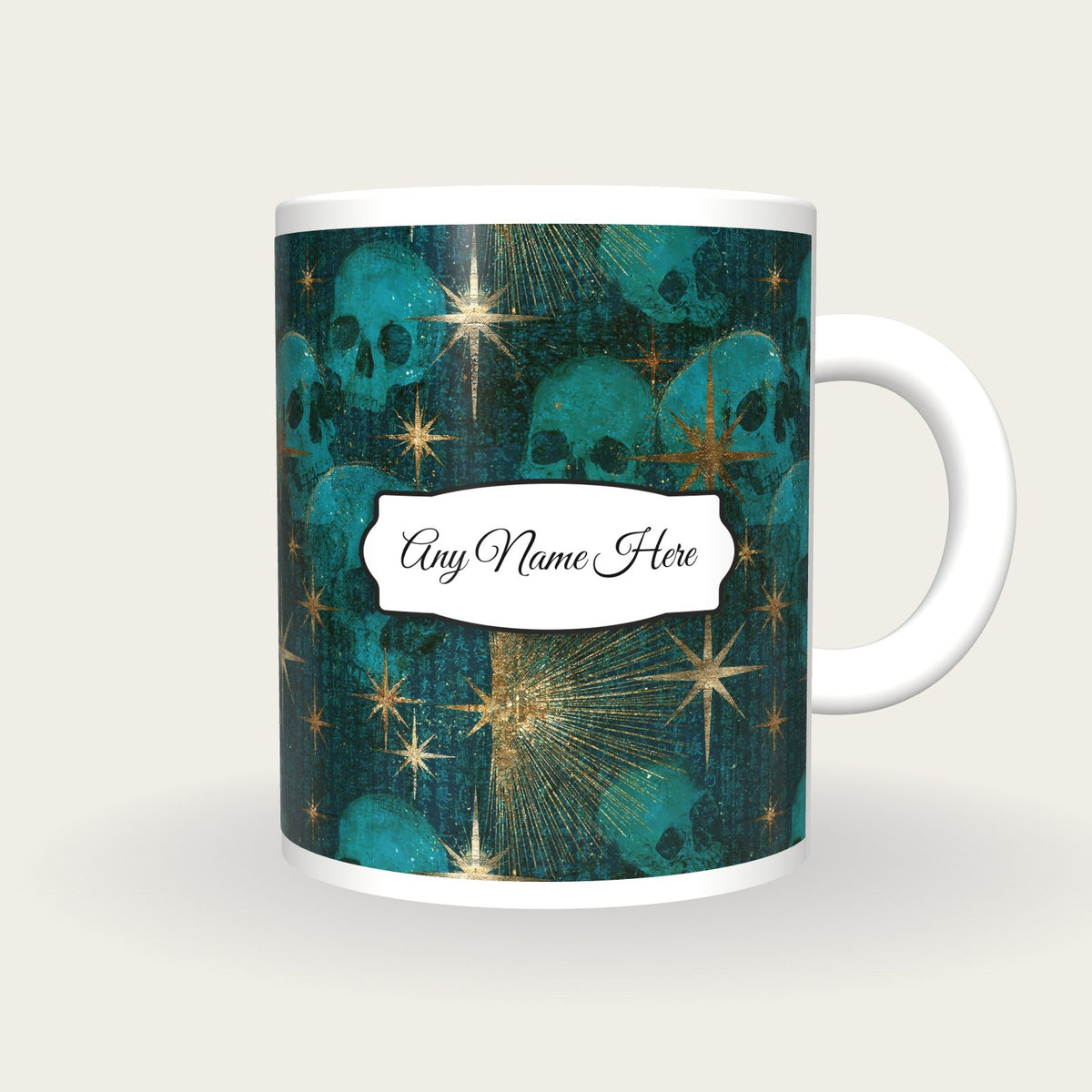 X-ray Skulls Starfield Name Mug, front with the name label