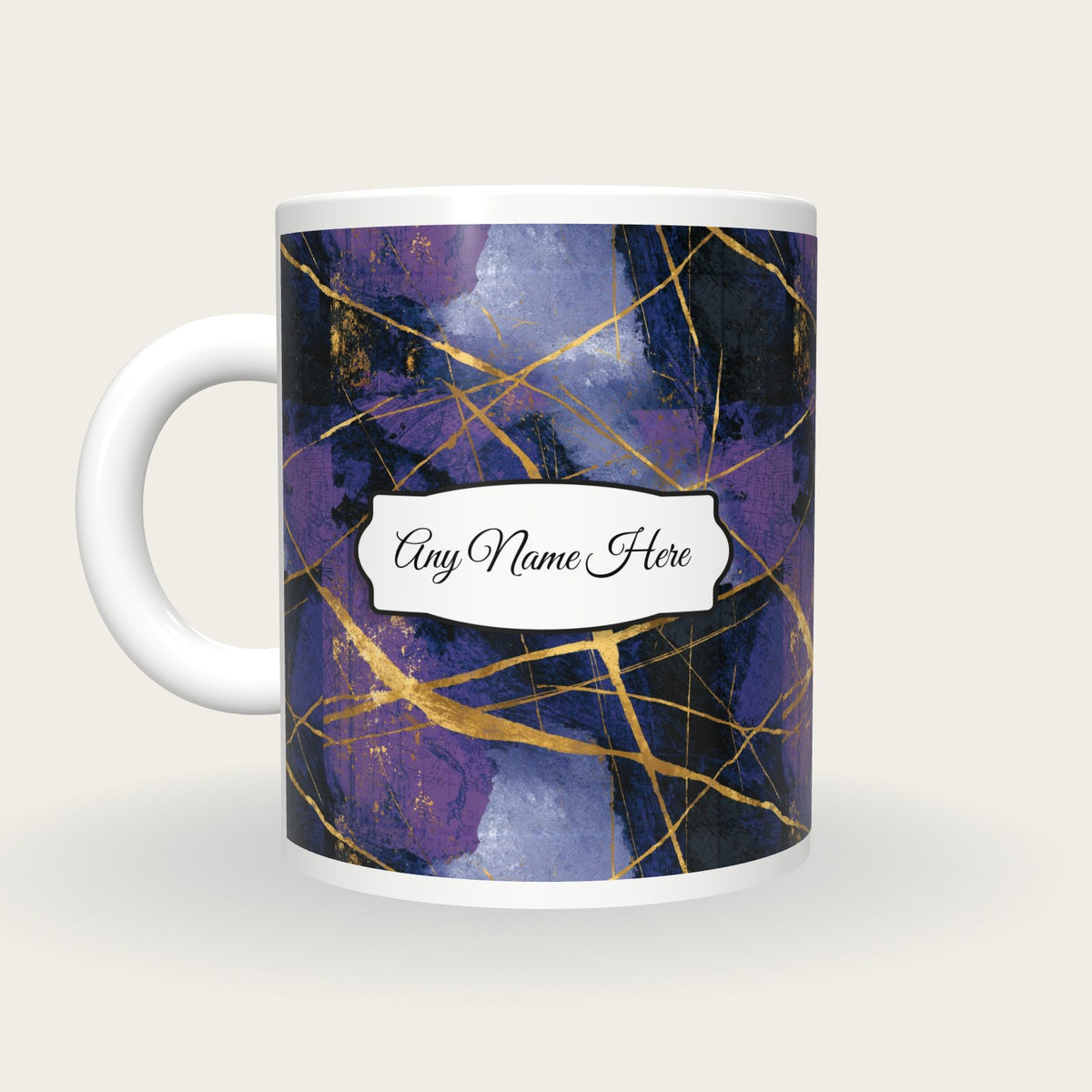 Scratchboard Purple Abstract Name Mug 3, back with the second name label