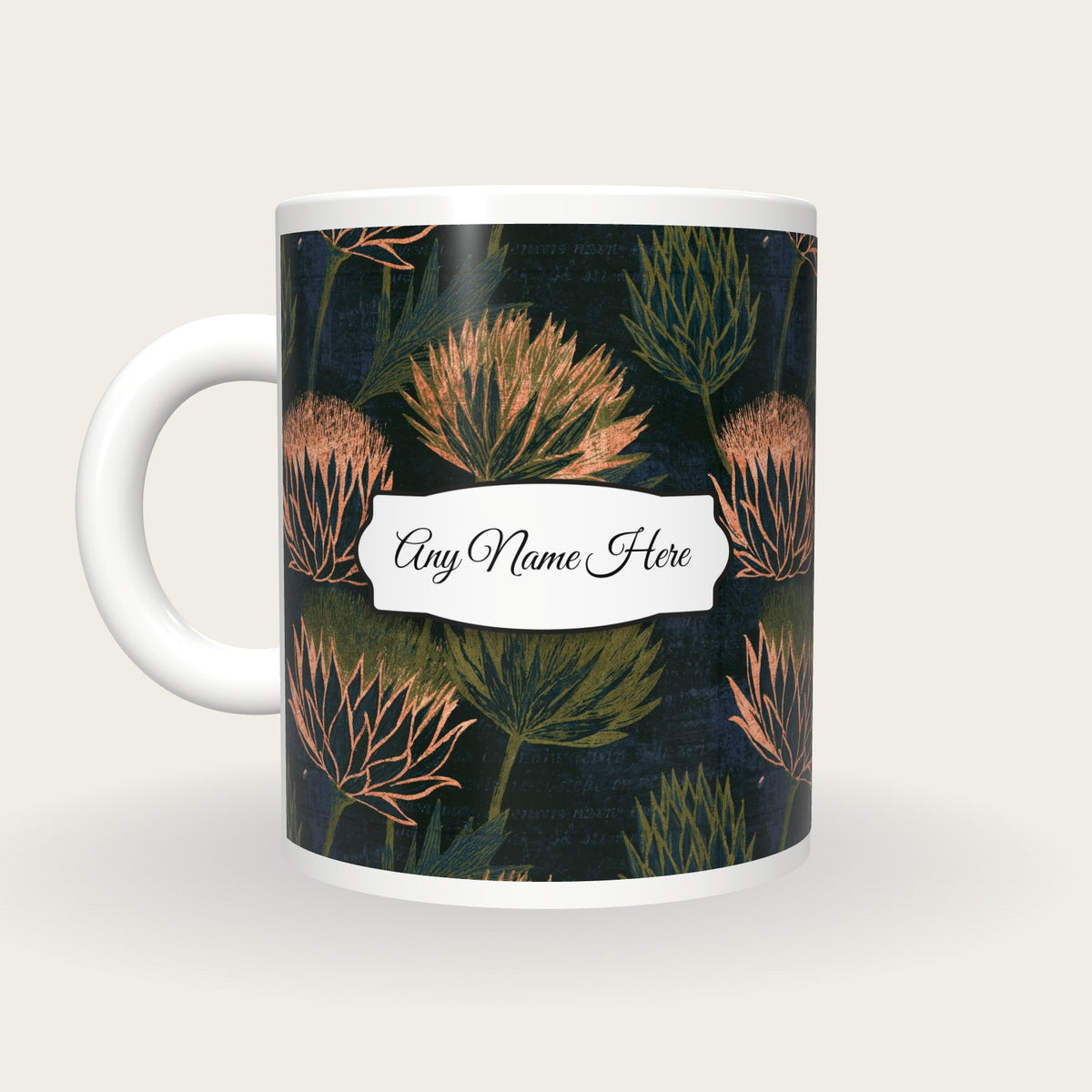 Scratchboard Thistle Name Mug, back with the second name label