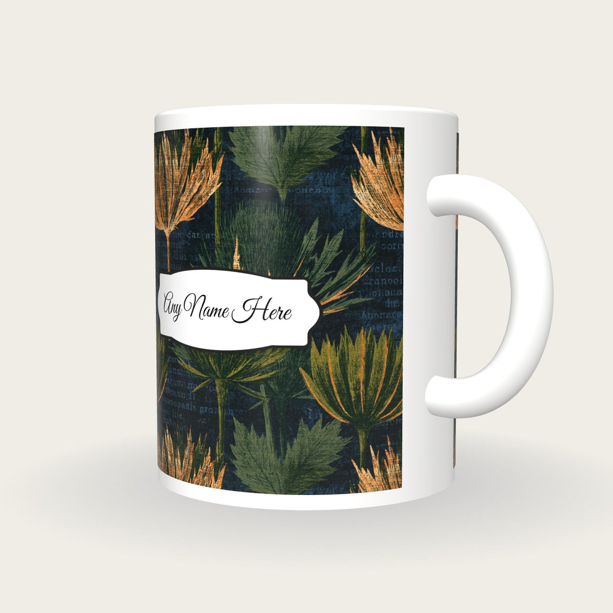 Scratchboard Thistle Name Mug 2, three-quarter view