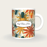 Screenprint Spider Web Name Mug, front with the name label
