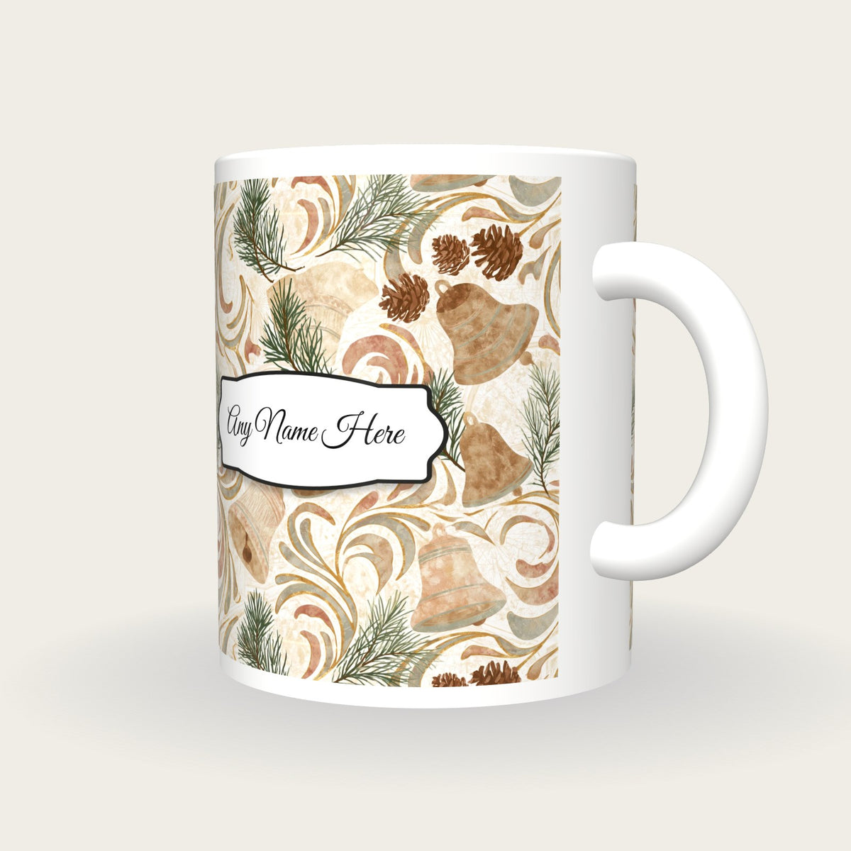 Art Nouveau Church Bells Name Mug, three-quarter view