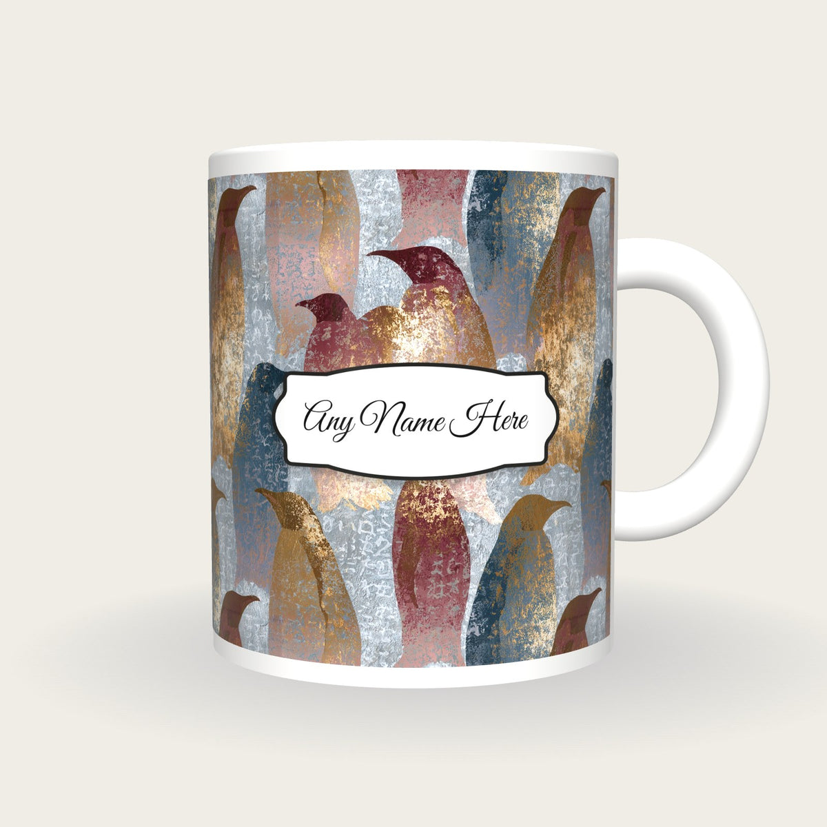 Fresco Emperor Penguins Name Mug, front with the name label