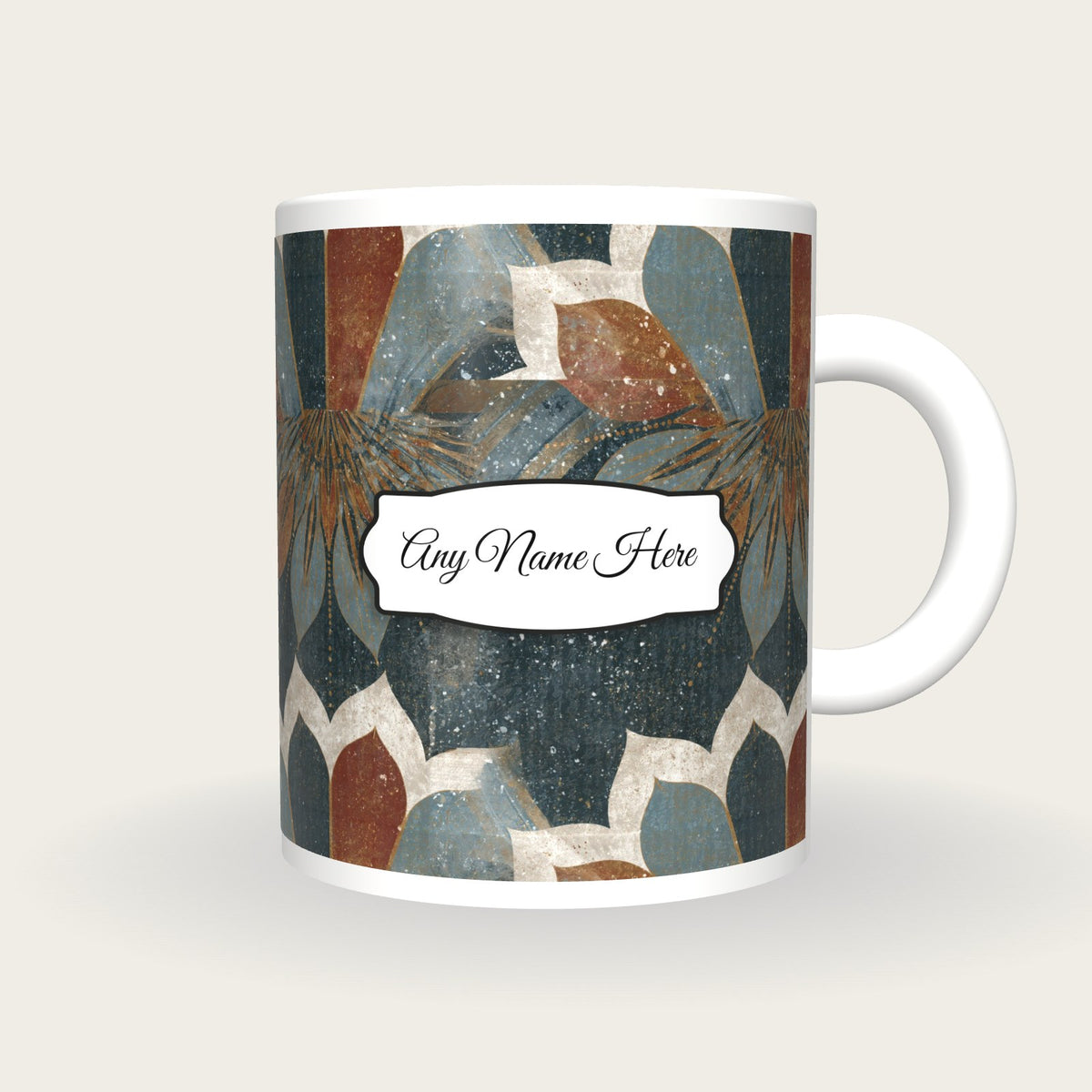 Mandala Slate Abstract Name Mug, front with the name label