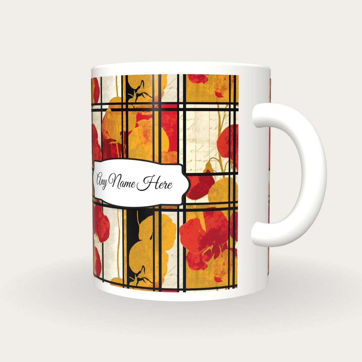 De Stijl Sweet Pea Name Mug, three-quarter view