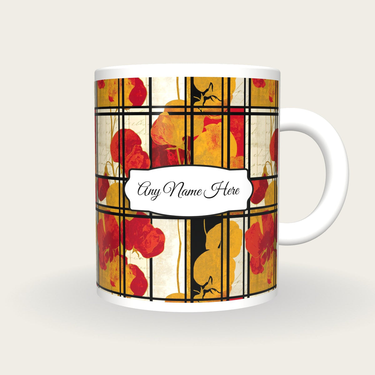 De Stijl Sweet Pea Name Mug, front with the name label