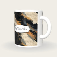 Embroidery Black Abstract Name Mug, three-quarter view