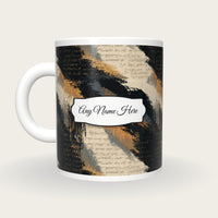 Embroidery Black Abstract Name Mug, back with the second name label