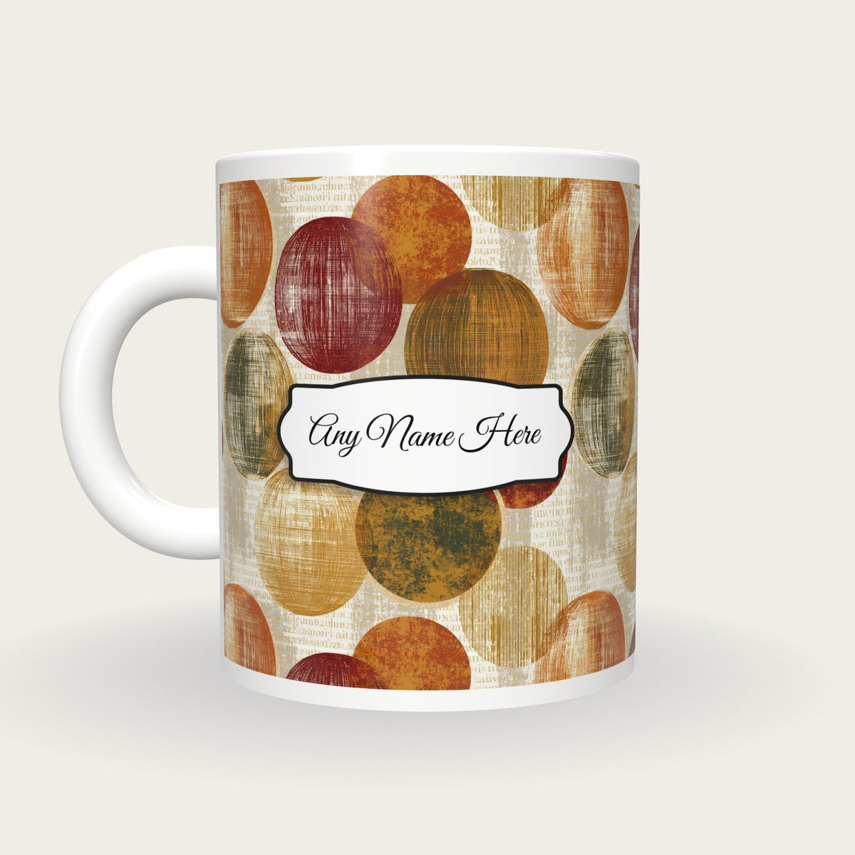 Op Art Globes Name Mug, back with the second name label