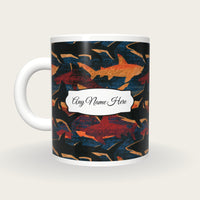 Risograph Sharks Name Mug, back with the second name label