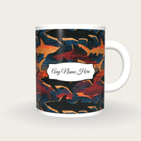 Risograph Sharks Name Mug, front with the name label