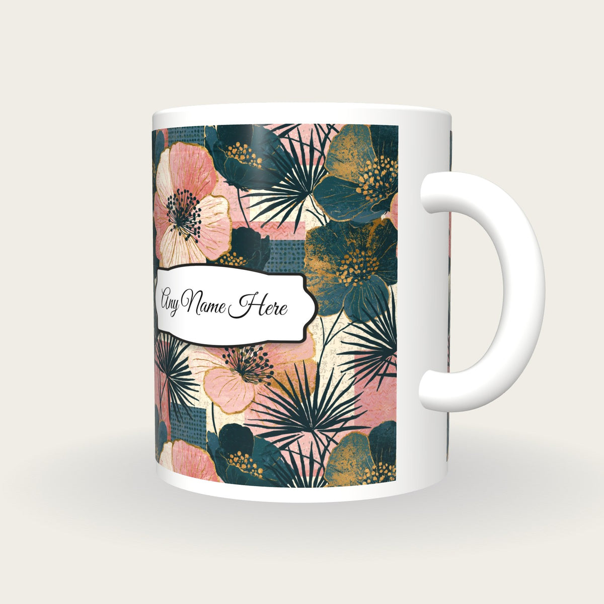 Memphis Meadow Flowers Name Mug, three-quarter view