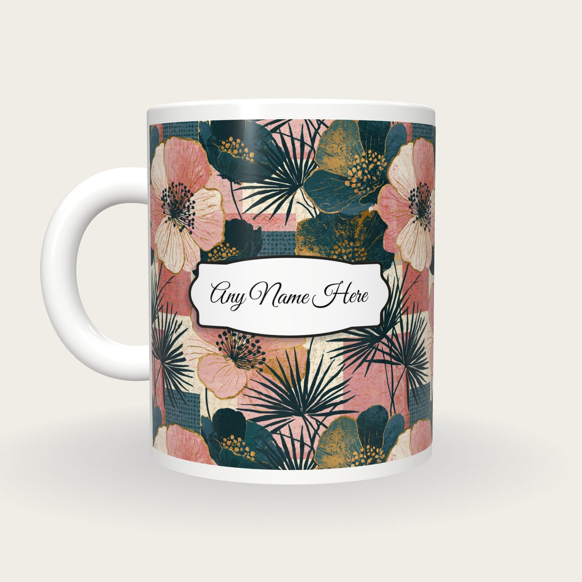 Memphis Meadow Flowers Name Mug, back with the second name label